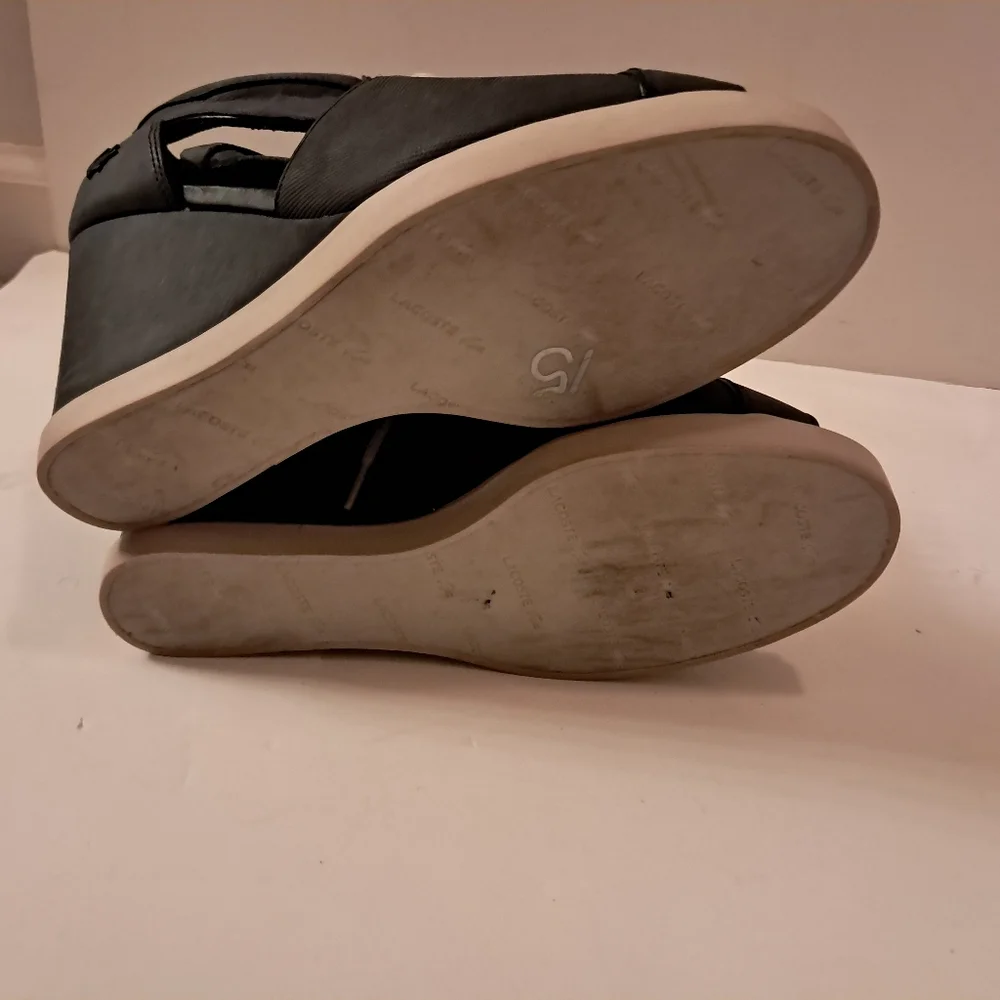 Lacoste Sneakers Peep Toe Wedges Women's 7.5/8 Gray Leather Platform Comfort